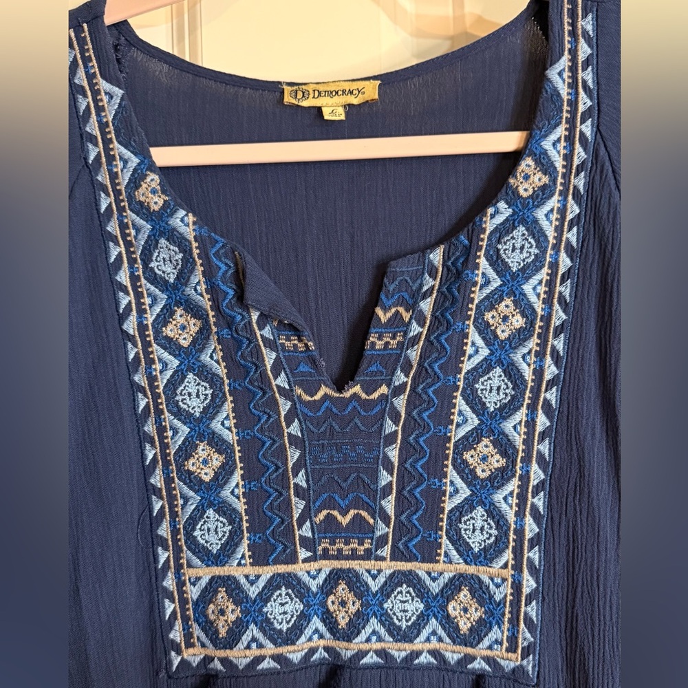 Democracy Blue Embroidered Midi Dress